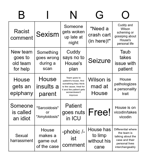 House MD Bingo Card