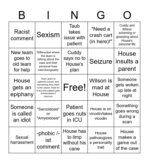 House MD Bingo Card