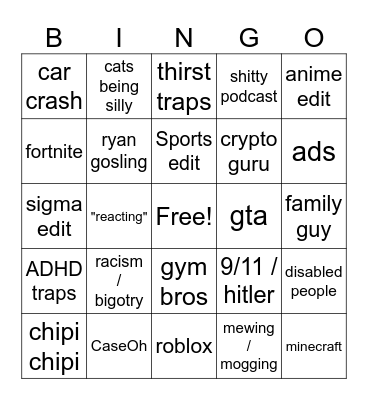 IG reels Bingo Card