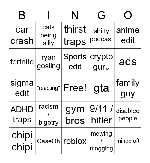 IG reels Bingo Card