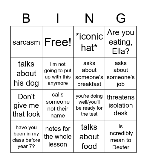 MR young bingo Card