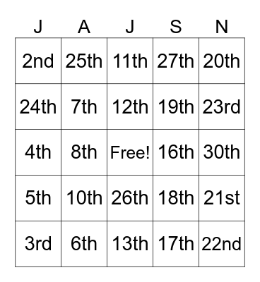 When is your birthday? Bingo Card