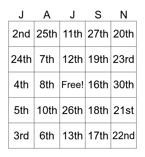 When is your birthday? Bingo Card