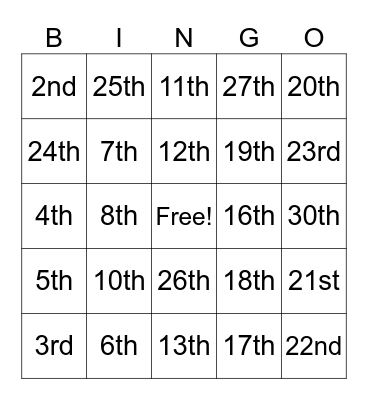 When is your birthday? Bingo Card