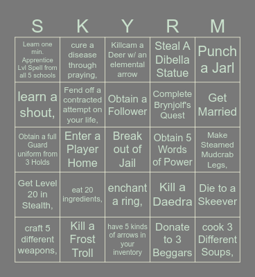 Skyrim Random Bingo :) Bingo Card