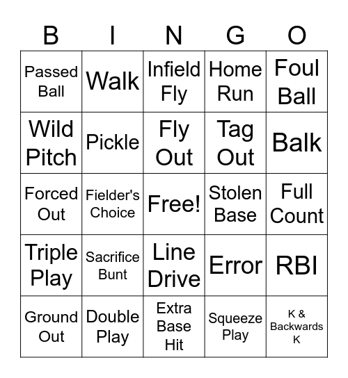 Soft Ball Bingo Card