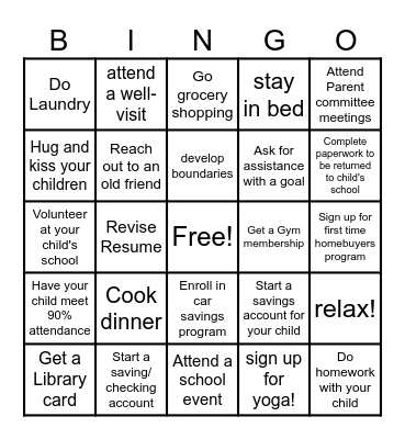 Goal Setting Bingo Card