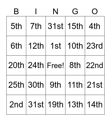 It's on____ _____. Bingo Card