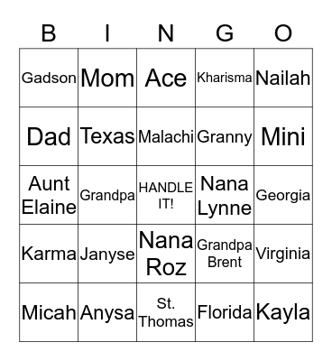 Family Night B-I-N-G-O! Bingo Card