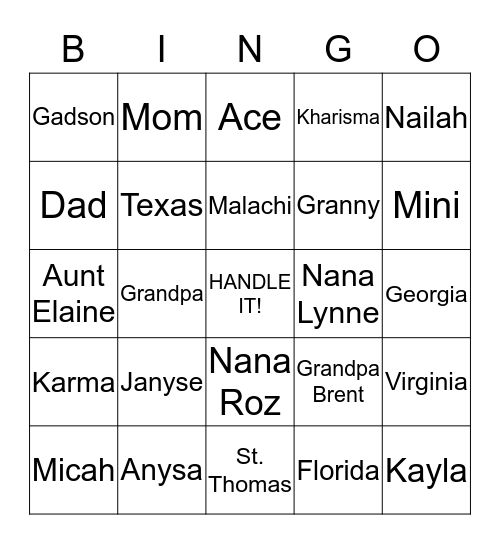 Family Night B-I-N-G-O! Bingo Card