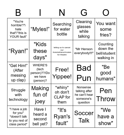Mr. Hufferd Bingo Card