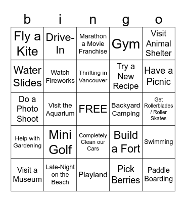 Summer Bingo Card