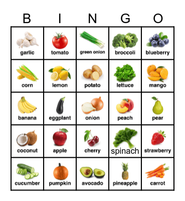 Fruits and Vegetables Bingo Card