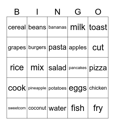 2 klasa, Unit 6 Food Bingo Card