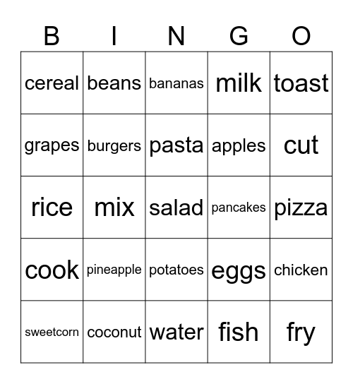 2 klasa, Unit 6 Food Bingo Card