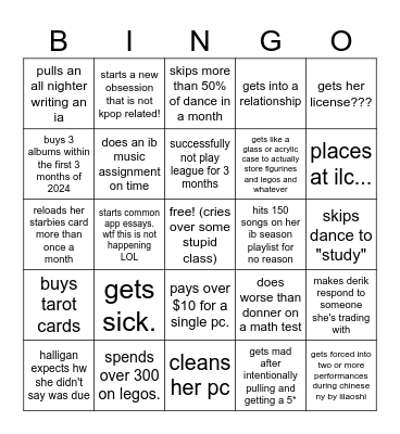 jade's ib season Bingo Card