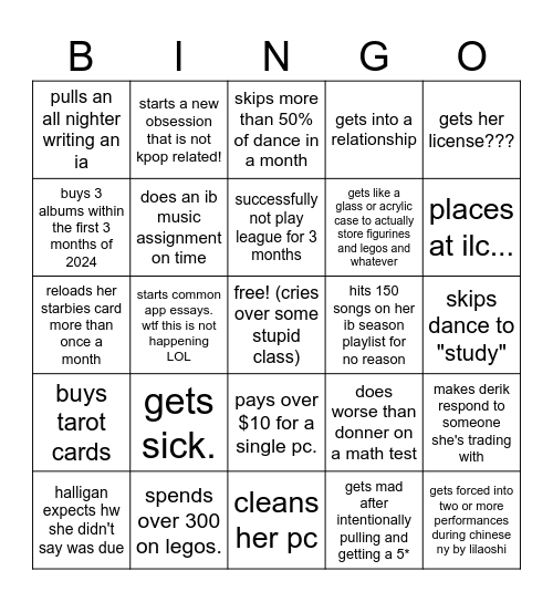 jade's ib season Bingo Card