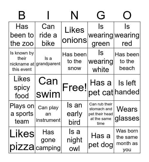 GET TO KNOW YOU Bingo Card