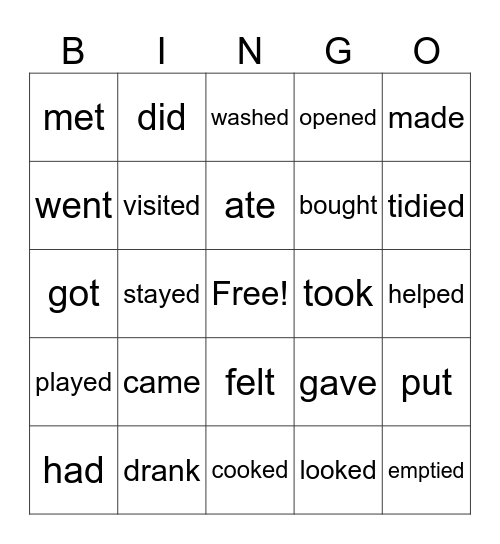 Past Simple Bingo Card