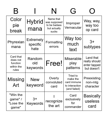 r/custommagic Bingo Card