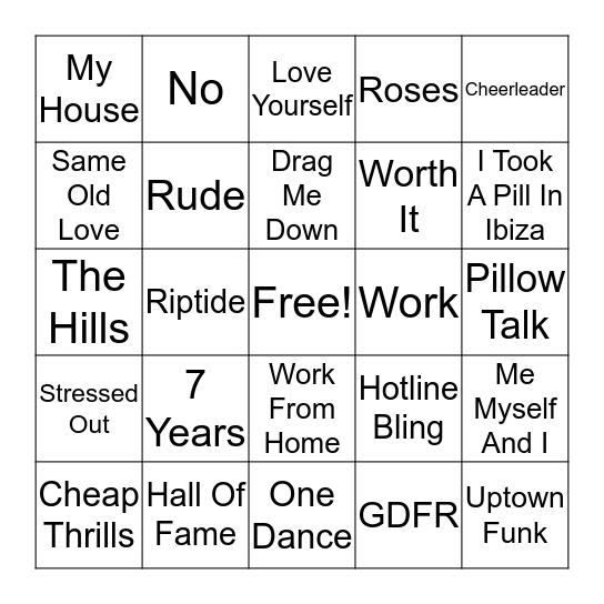 Radio Bingo Card