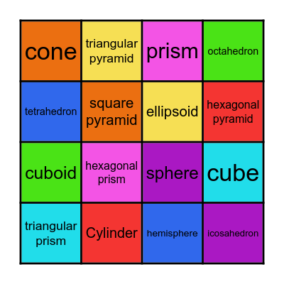 3D shapes Bingo Card