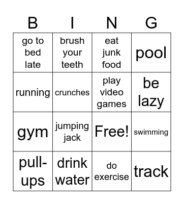 Habits & Exercise Bingo Card