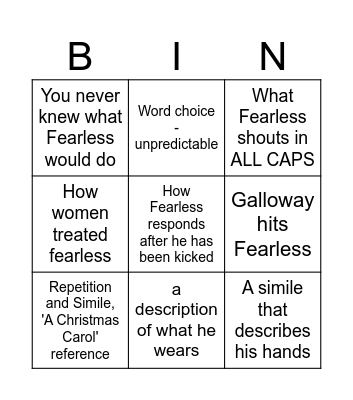 Fearless bingo Card