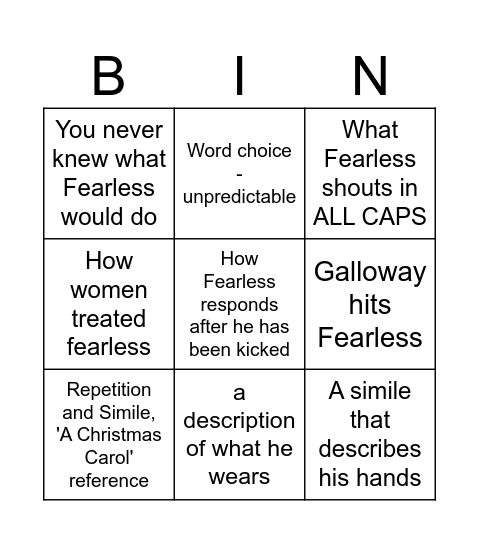 Fearless bingo Card