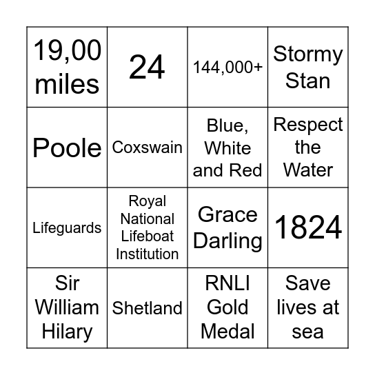RNLI Bingo Card