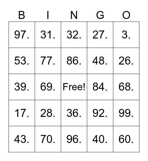 Swingo Kamp Bingo Card