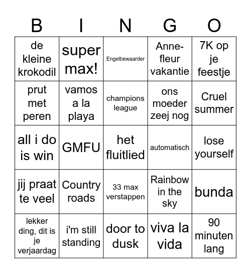 Swingo Kamp Bingo Card