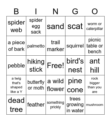 Hiking Bingo Card