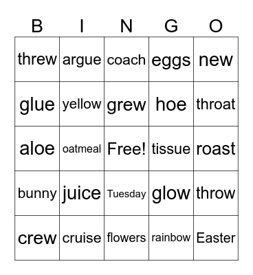 Spelling Word Bingo Card