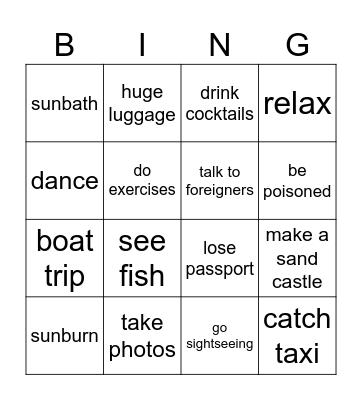 travelling Bingo Card
