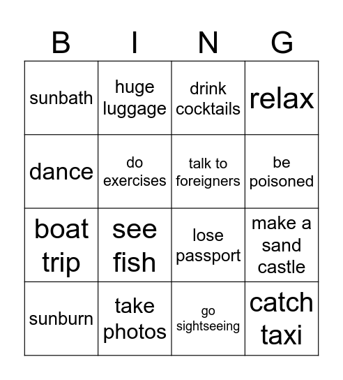 travelling Bingo Card