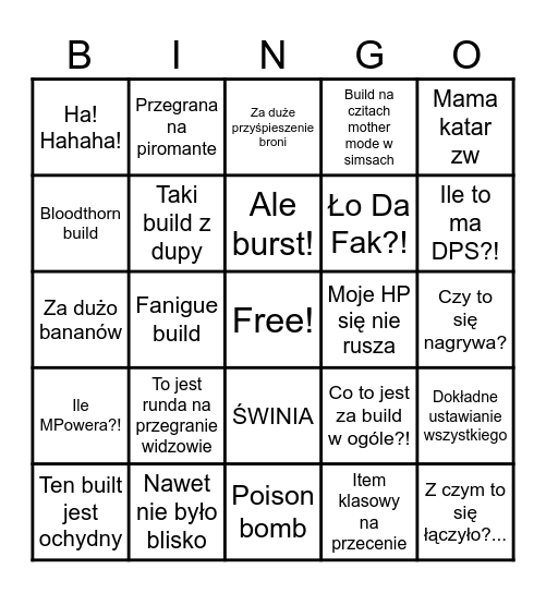 Ryfek gra w plecaki BINGO Card