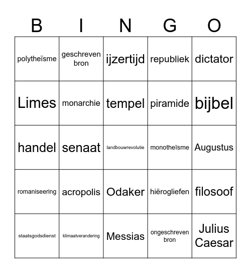 tijdvak 1 & 2 Bingo Card