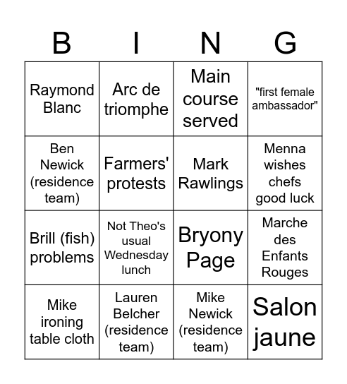 GREAT BRITISH MENU Bingo Card