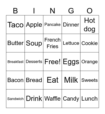 ASL Foods Bingo Card
