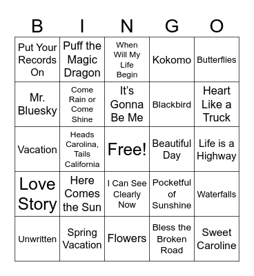 Spring Music Bingo Card