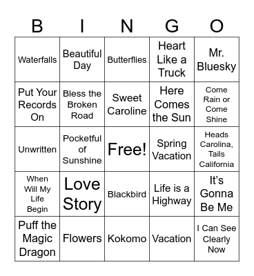 Spring Music Bingo Card