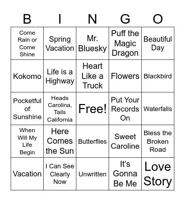 Spring Music Bingo Card