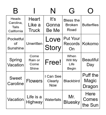 Spring Music Bingo Card