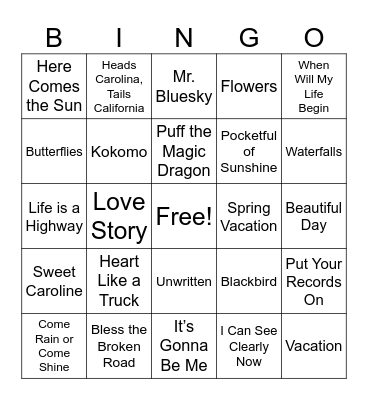 Spring Music Bingo Card