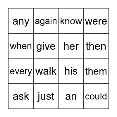 First Grade Sight Words Bingo Card