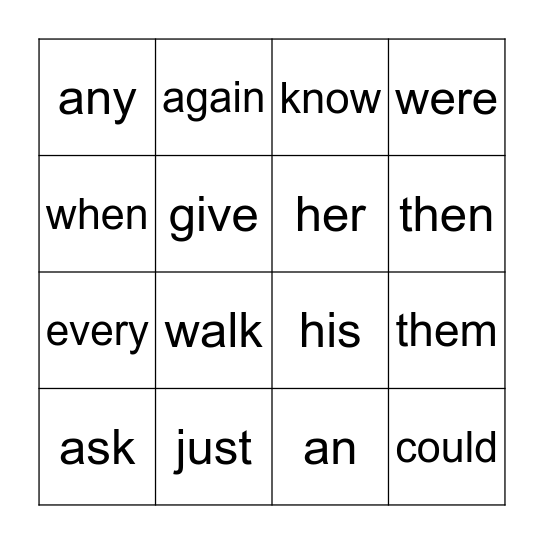 First Grade Sight Words Bingo Card