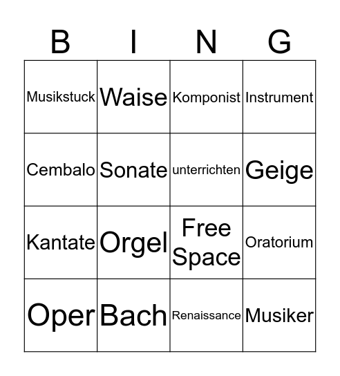 Johann Sebastian Bingo Card