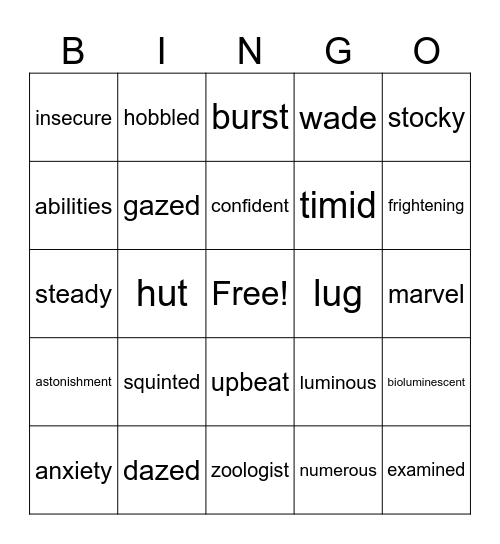 4th Grade Vocab Bingo Card