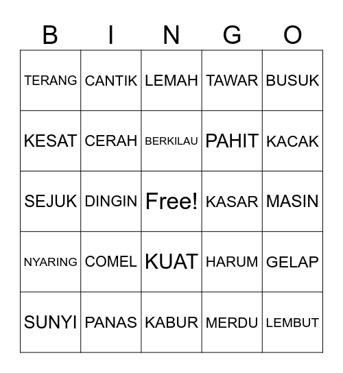 KATA ADJEKTIF PACAINDERA Bingo Card